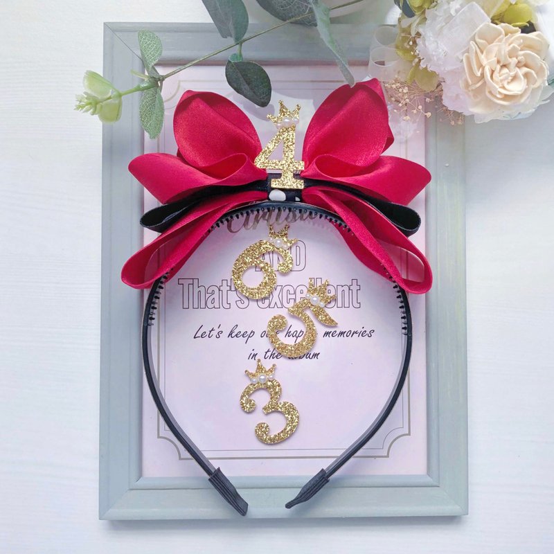 半定制生日庆生立体蝴蝶结儿童女孩发饰发箍头箍-红色 - 发饰 - 聚酯纤维 红色