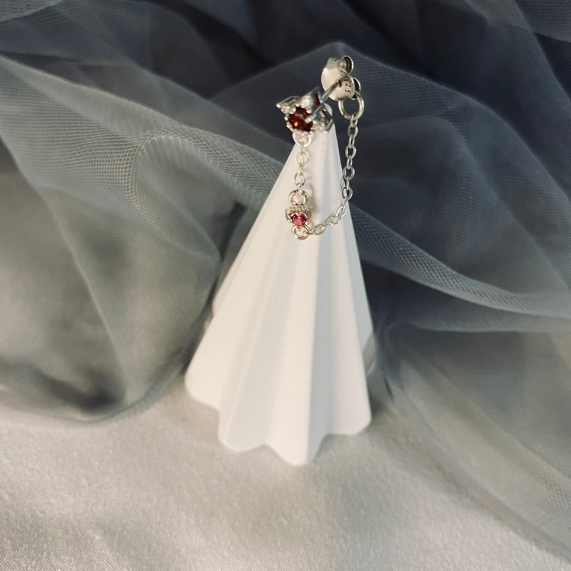 法式微醺 | 彩星轨耳环 | 天然宝石 925银 手工 - 耳环/耳夹 - 半宝石 红色