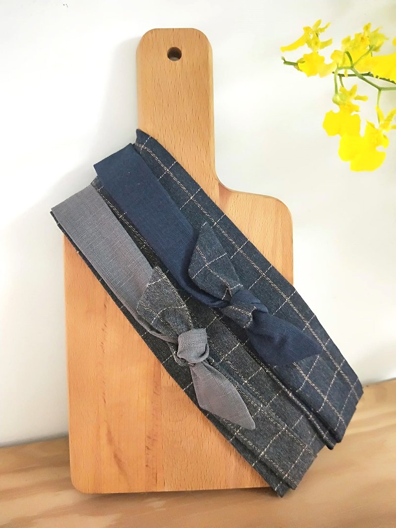 双层发带-细版-聆听 - 发带/发箍 - 棉．麻 灰色