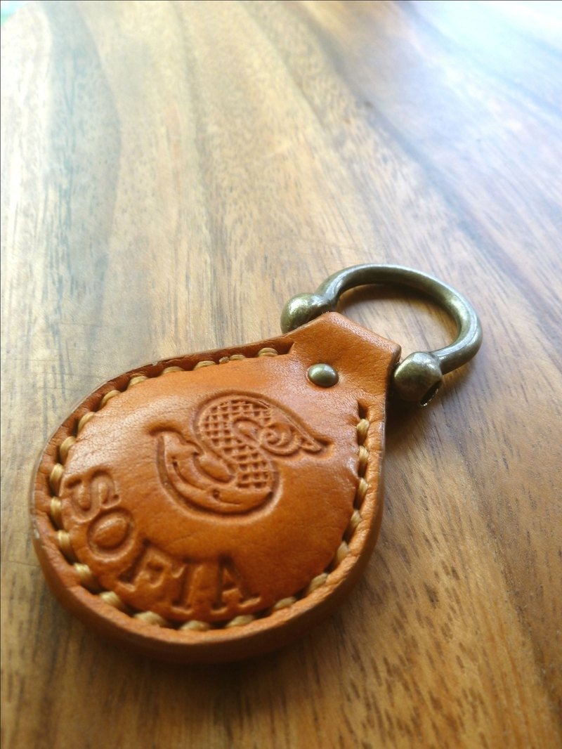 手缝植鞣革钥匙圈/免费打英文名(内加悠游晶片卡) - 钥匙链/钥匙包 - 真皮 