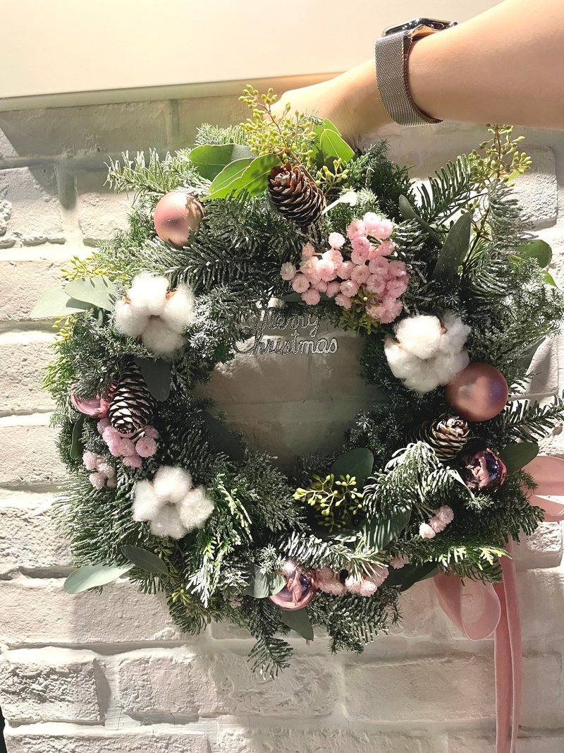 北国圣诞松优雅粉 新鲜诺贝松圣诞花圈  预购 12/01后依序出货 - 干燥花/捧花 - 植物．花 红色