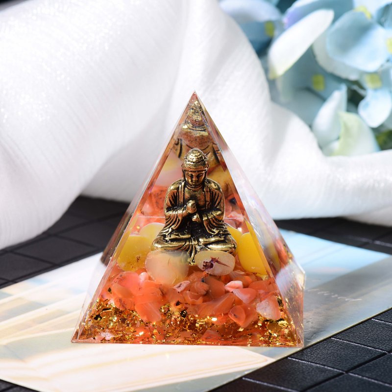 金字塔奥根塔Orgonite塔铜佛/脉轮/助眠/冥想/能量南红玛瑙黄玛瑙 - 摆饰 - 树脂 