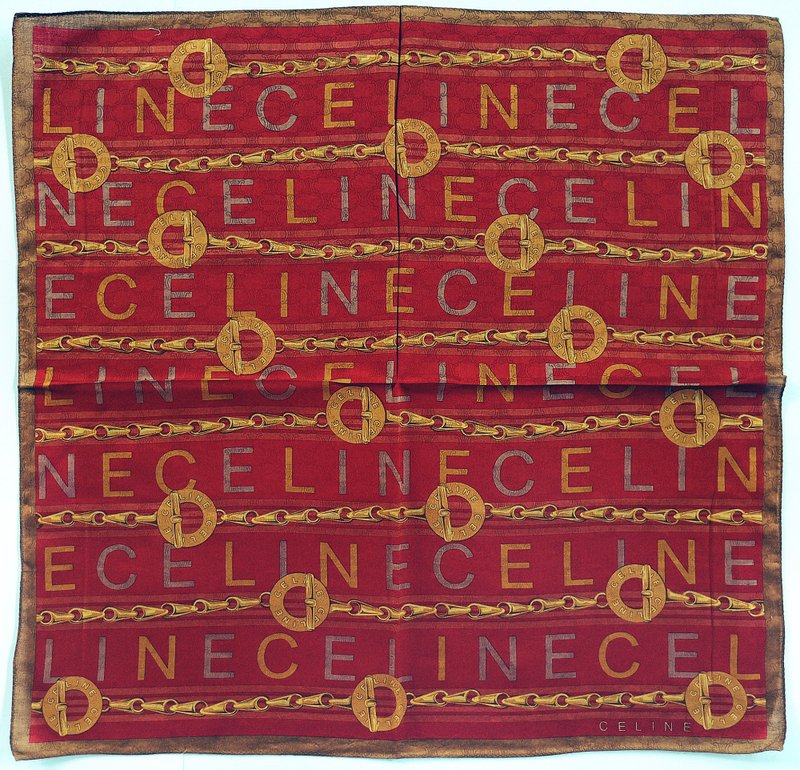 Celine 复古丝巾，金链图案，尺寸 23 x 22.5 英寸 赛琳 - 丝巾 - 棉．麻 红色