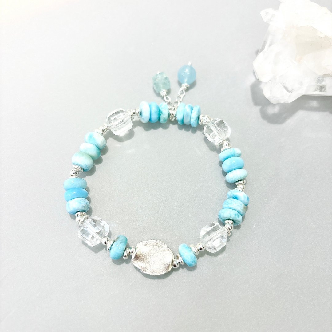 Ops  Larimar Silver bracelet -拉利玛石/白水晶/纯银/海水蓝宝 - 手链/手环 - 宝石 蓝色