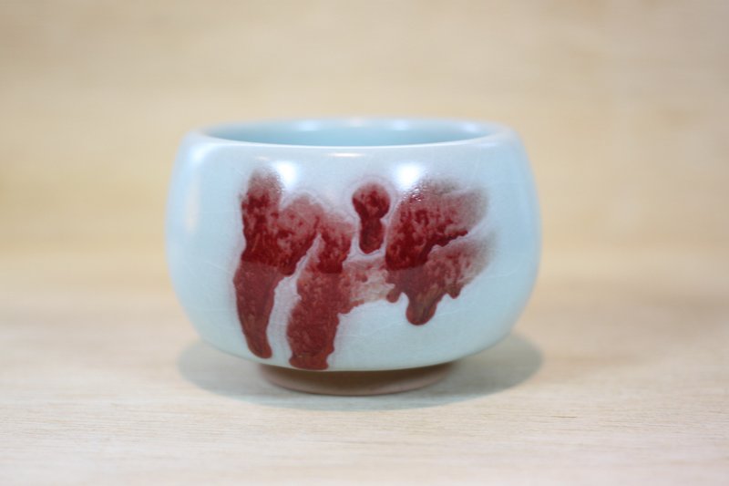 【送礼好物】汝窑铜红 牛血红 大圆融杯 名家叶敏祥手作 - 茶具/茶杯 - 陶 