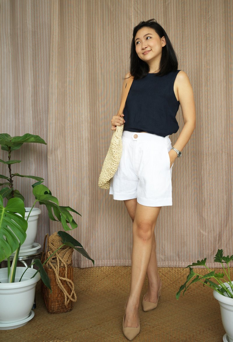 white linen shorts 亚麻短裤 白色 - 女装短裤 - 亚麻 白色