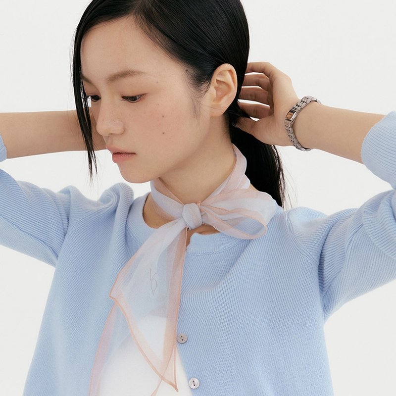 【Ven & Qu】丝绸纱光环围巾 云摩卡色 10×115 厘米 - 丝巾 - 丝．绢 蓝色