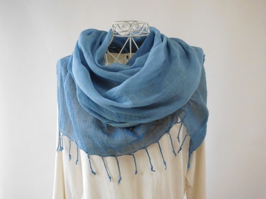 Indigo dye (forgiveness color) ♪ Soft cotton like gauze · Long stall - 丝巾 - 棉 蓝色