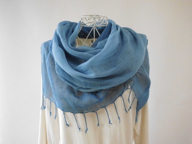 Indigo dye (forgiveness color) ♪ Soft cotton like gauze · Long stall - 丝巾 - 棉．麻 蓝色
