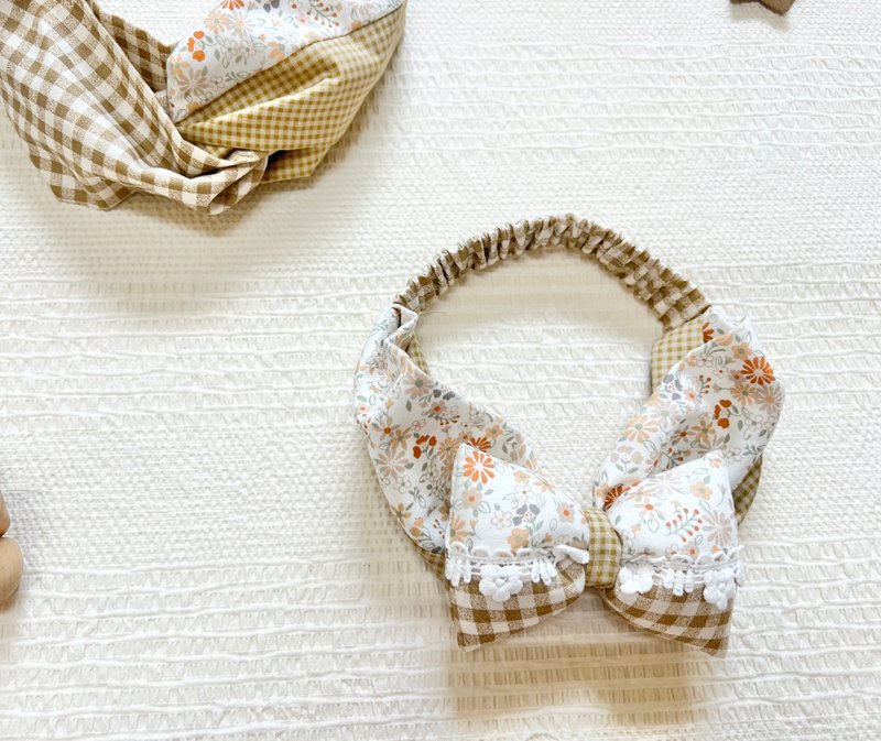 小雏菊花园 亲子款/撞色宽版发带 松紧带发带 - 婴儿帽/发带 - 棉．麻 卡其色