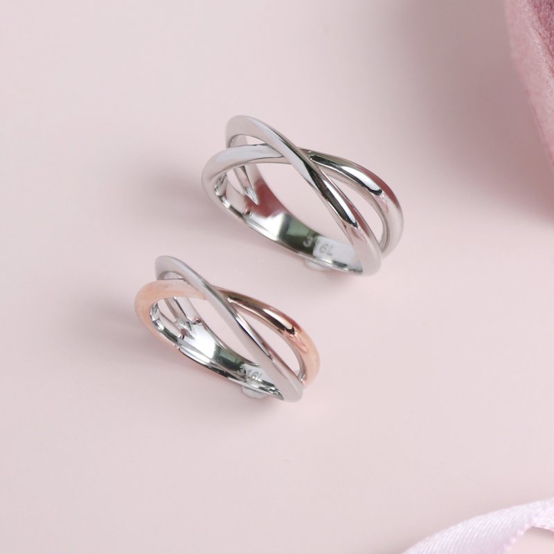 【定制化礼物】爱的交叉点。白钢戒指 情侣对戒 - 对戒 - 不锈钢 银色
