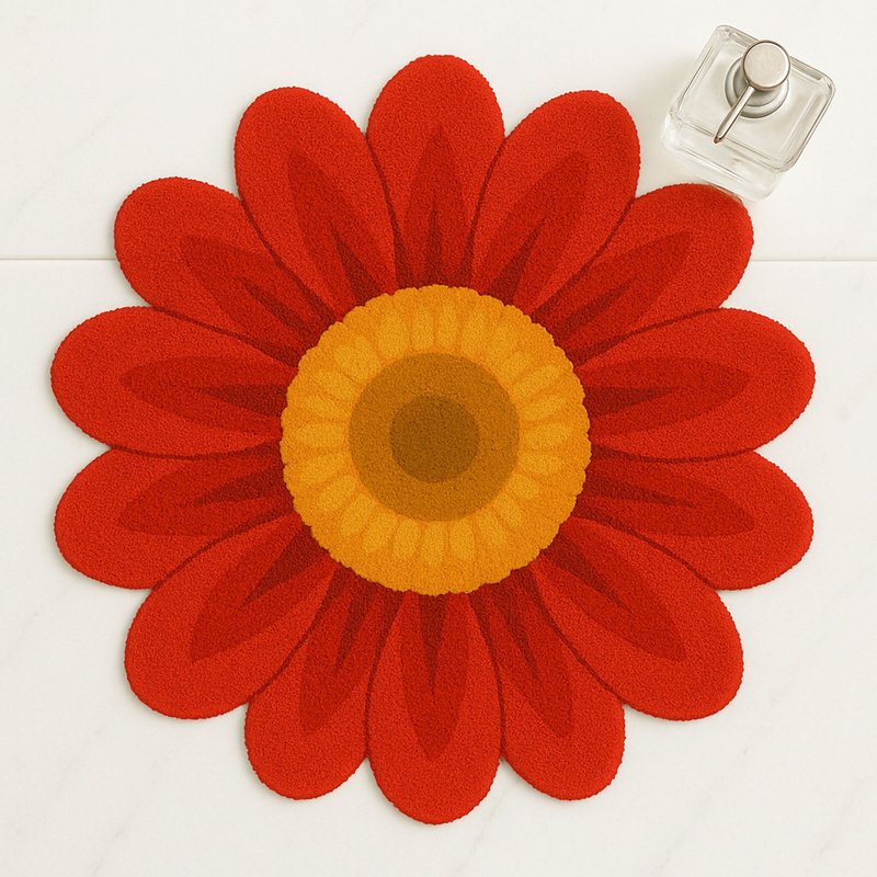 紅色太陽花浴室地墊植物居家裝飾禮物 - 地垫/地毯 - 聚酯纤维 红色