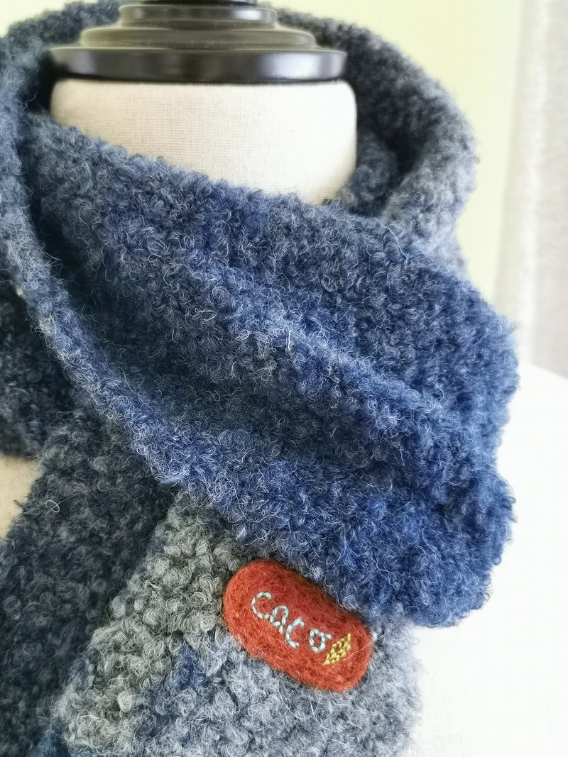 Handwoven by Beatrice | 手织圈圈羊毛小围巾 - 围巾/披肩 - 羊毛 蓝色
