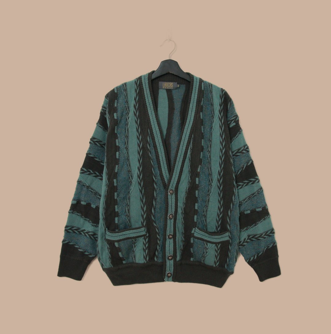Back to Green-复古毛衣 蓝绿 与 黑 交织罩衫 vintage sweater - 男装针织衫/毛衣 - 羊毛 