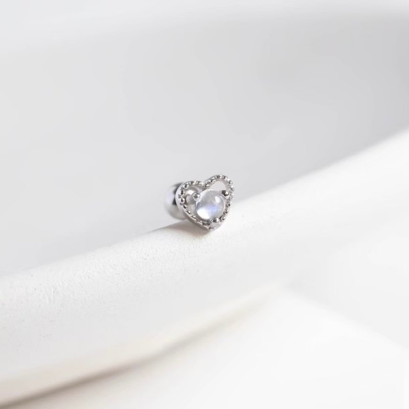 月光石925纯银心之石转珠耳环 - 耳环/耳夹 - 纯银 银色