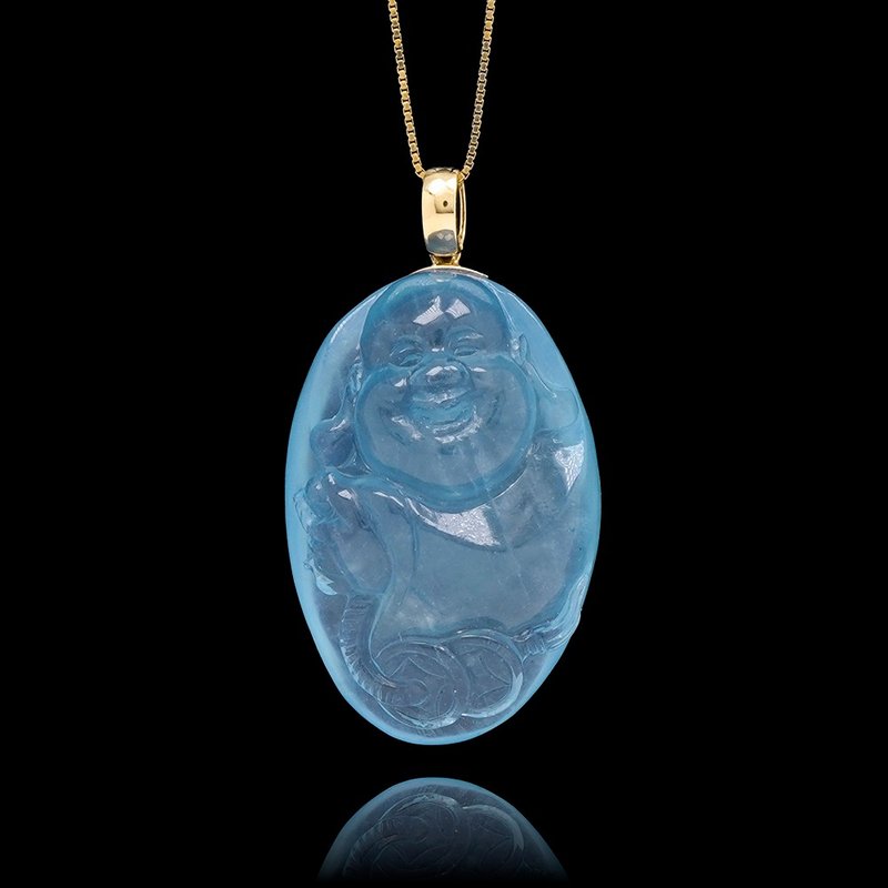 【正佳珠宝】海蓝宝 顶级透体冰蓝 14.5g 弥勒大肚佛 海蓝宝吊坠 - 项链 - 半宝石 
