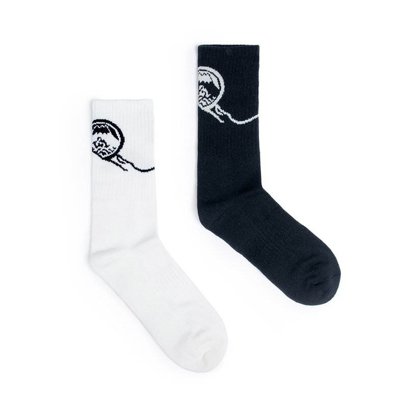 江户胜 日系 中性 富士山太阳LOGO长袜(黑色) 1组2双#袜子 - 袜子 - 其他材质 黑色