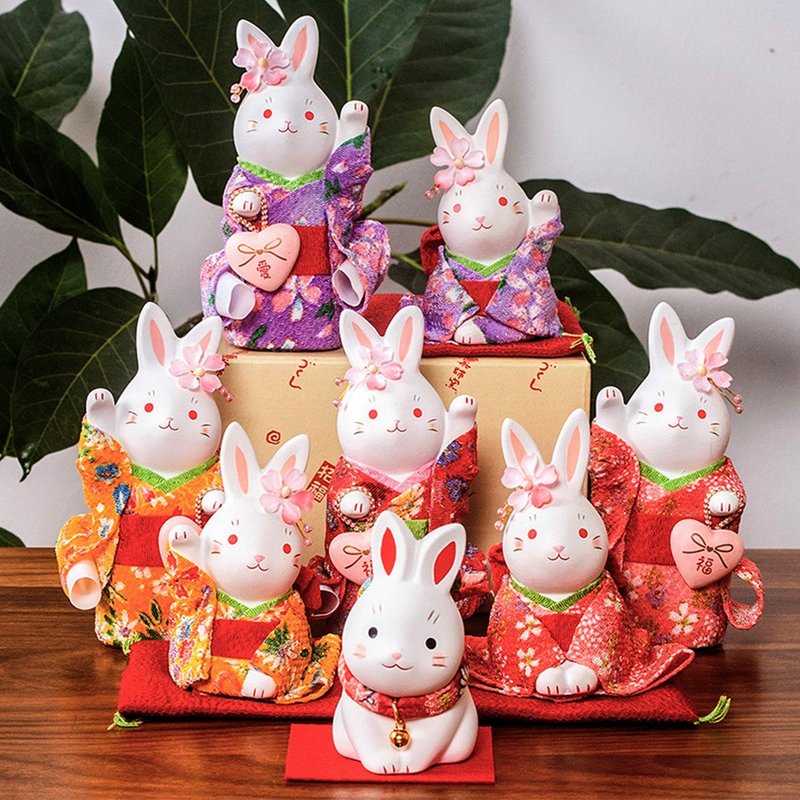 日本药师窑樱花和服兔子陶瓷摆件心花兔送女生装饰品礼品生日结婚 - 摆饰 - 陶 