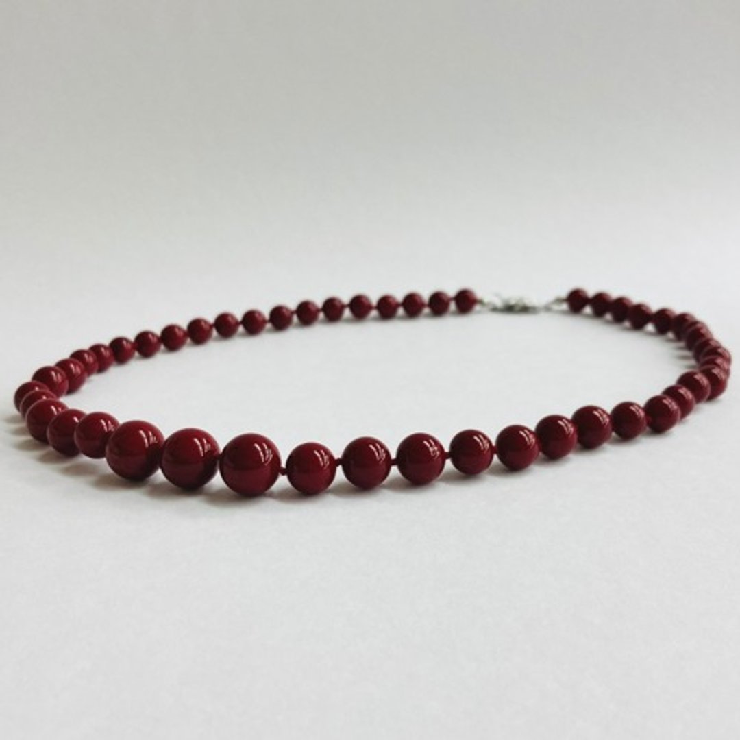玻璃珠渐层全结项链 / 8x12mm 约50cm / RED / made in japan - 项链 - 玻璃 红色