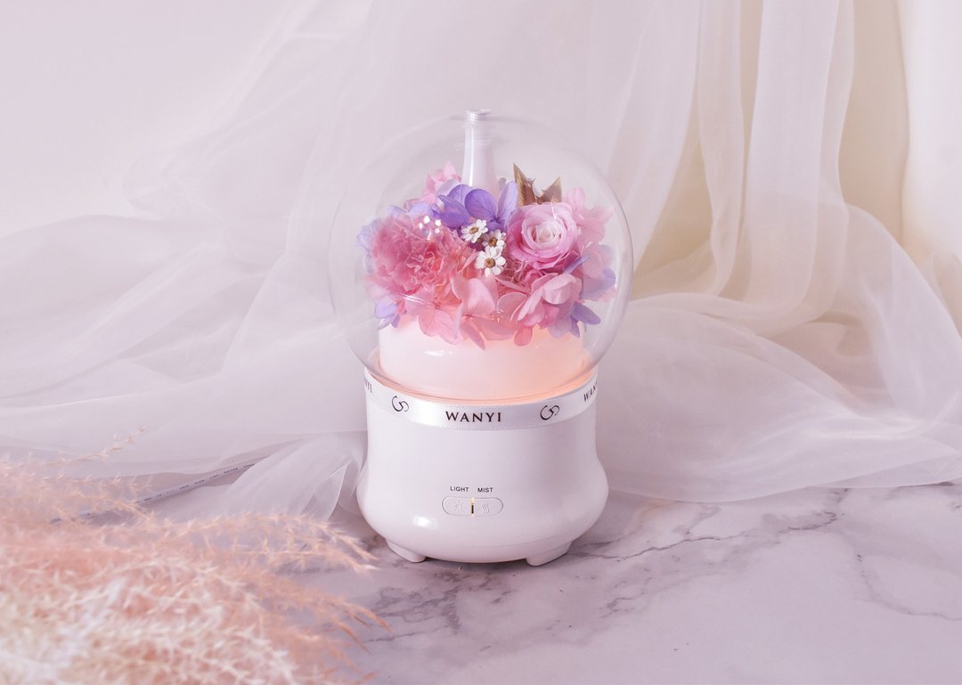 WANYI 永生花康乃馨薰香灯 母亲节 夜灯 香氛 永生花 结婚礼物 - 香薰/精油/线香 - 植物．花 粉红色