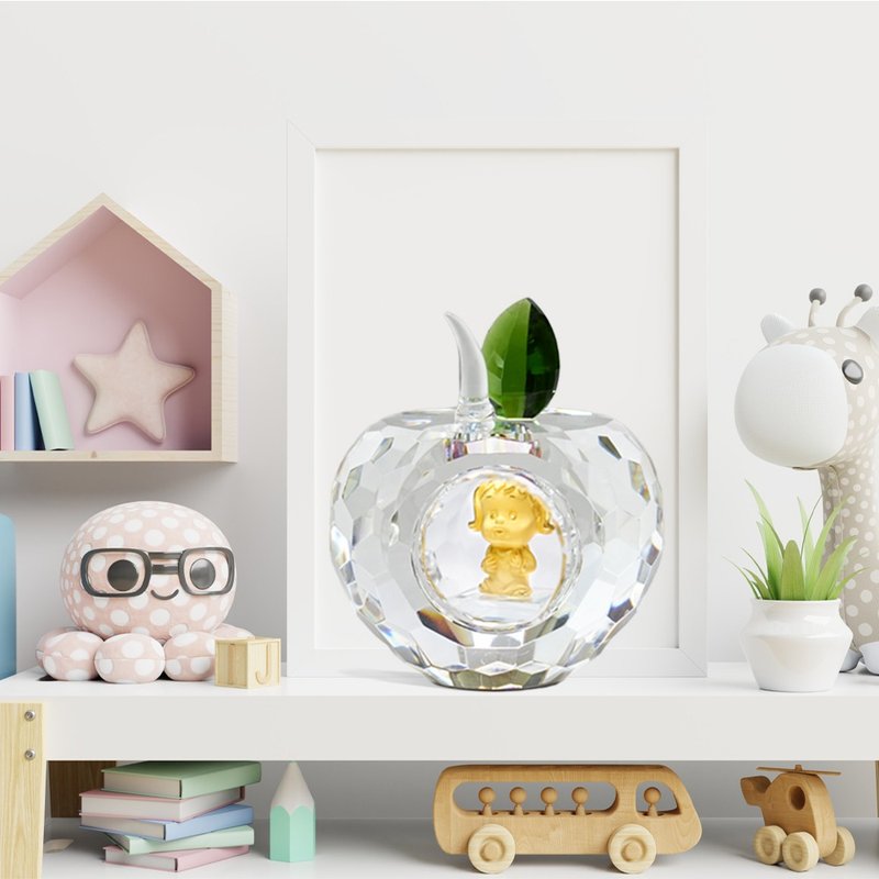 【AOKI青木】纯金9999女宝黄金摆件 岁岁平安 水晶苹果(弥月金饰) - 满月礼盒 - 24k 金 金色