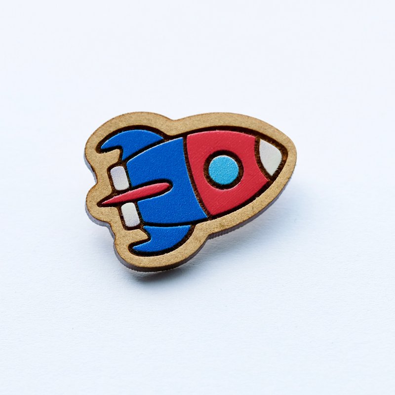 彩绘木制胸针-火箭 - 胸针 - 木头 蓝色