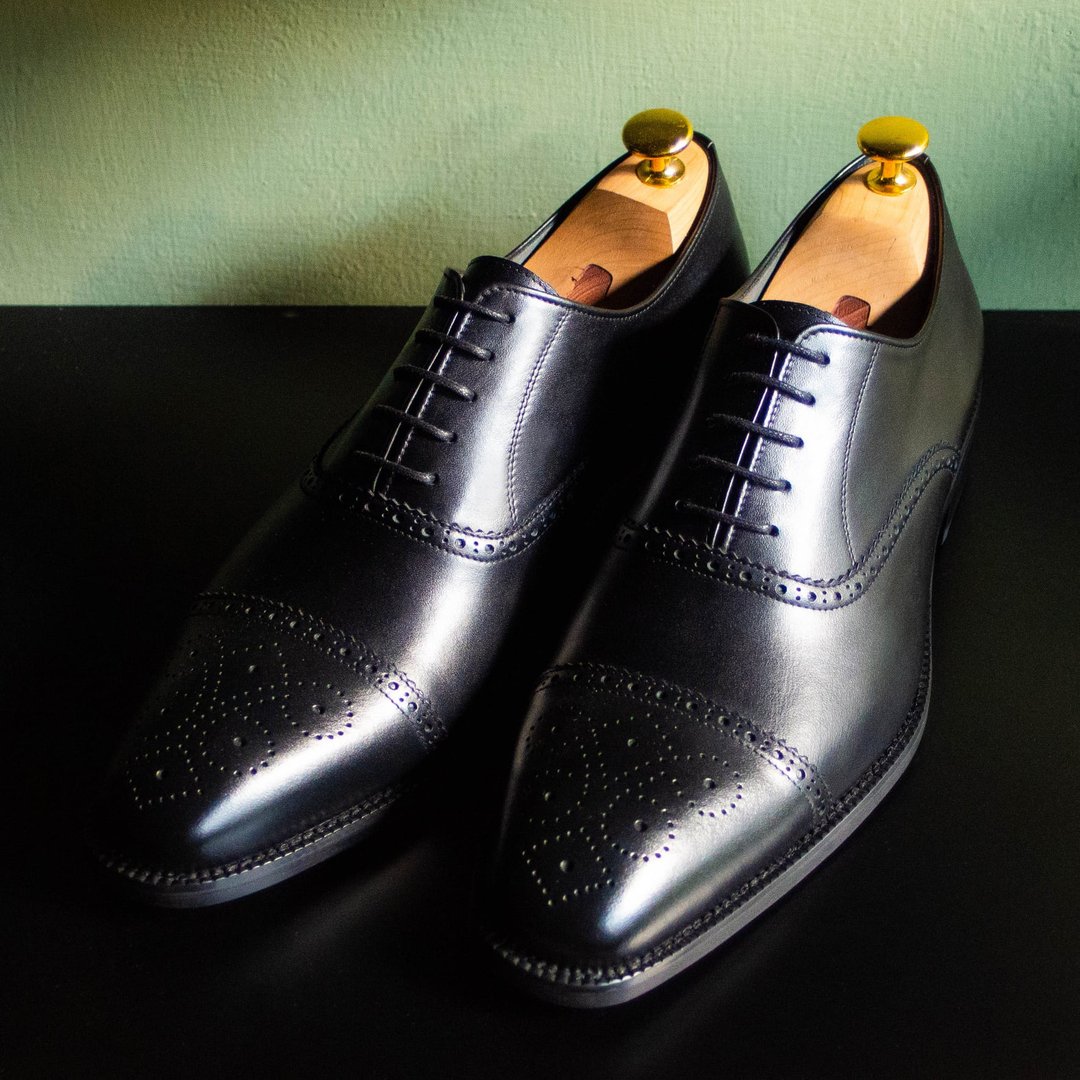 REGENT 横饰雕花牛津鞋-黑 / Semi Brogue Oxford-Black - 男款皮鞋 - 真皮 黑色
