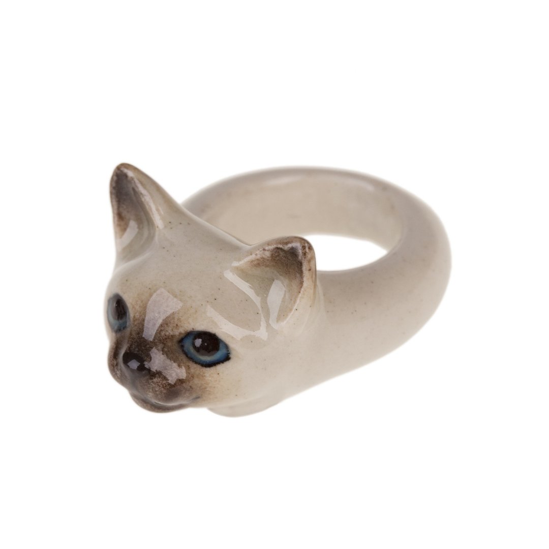 AndMary 手绘瓷戒指-暹罗猫 礼盒装 Kitten Head Ring - 戒指 - 瓷 卡其色