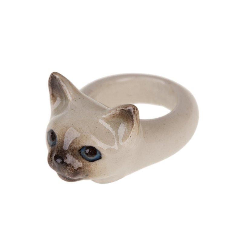 AndMary 手绘瓷戒指-暹罗猫 礼盒装 Kitten Head Ring - 戒指 - 瓷 卡其色