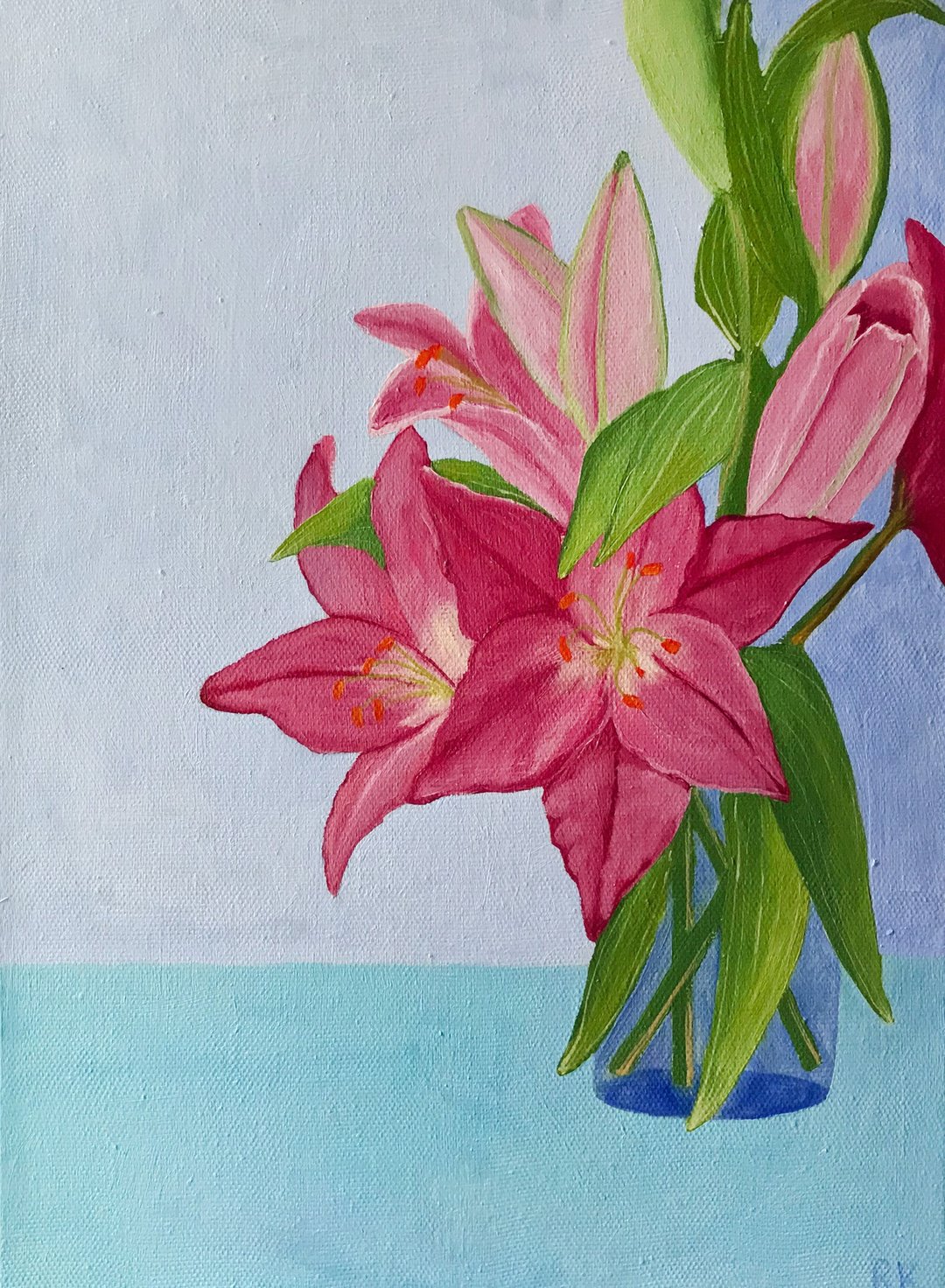Pink lily painting, Original floral art on canvas, Botanical bohemian artwork - 墙贴/壁贴 - 其他材质 多色