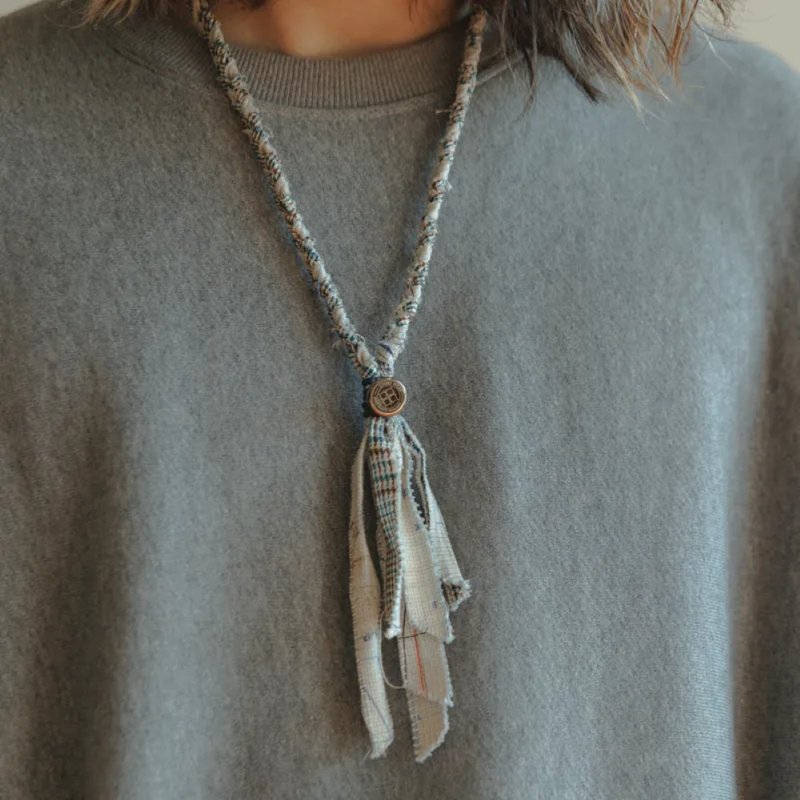 家庭兄弟－高订西装布料编织项链－米白千鸟格 - 项链 - 棉．麻 