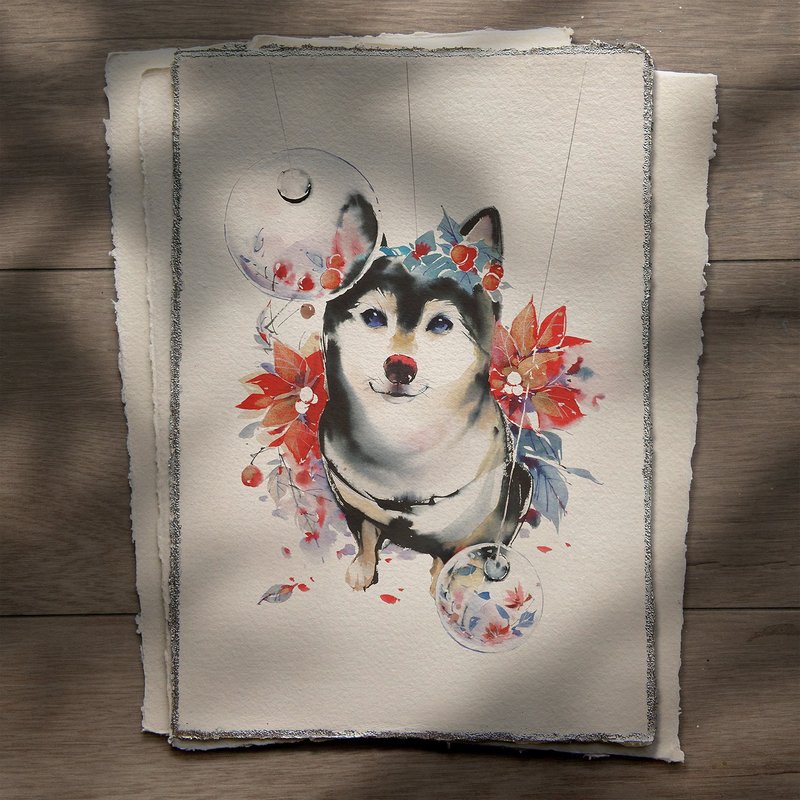 手工精饰艺术微喷 -【带来祝福的圣诞柴柴】 - 海报/装饰画/版画 - 纸 