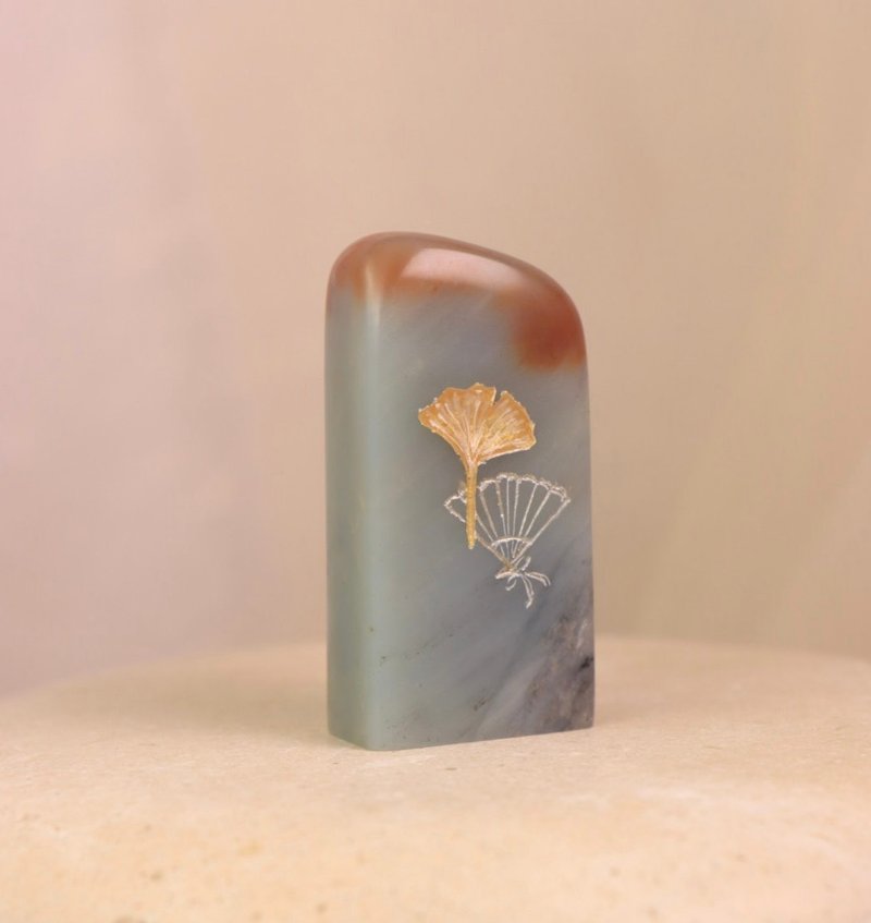 【日好手工刻印・原创树脂单章】银杏与扇 - 印章/印台 - 石头 蓝色