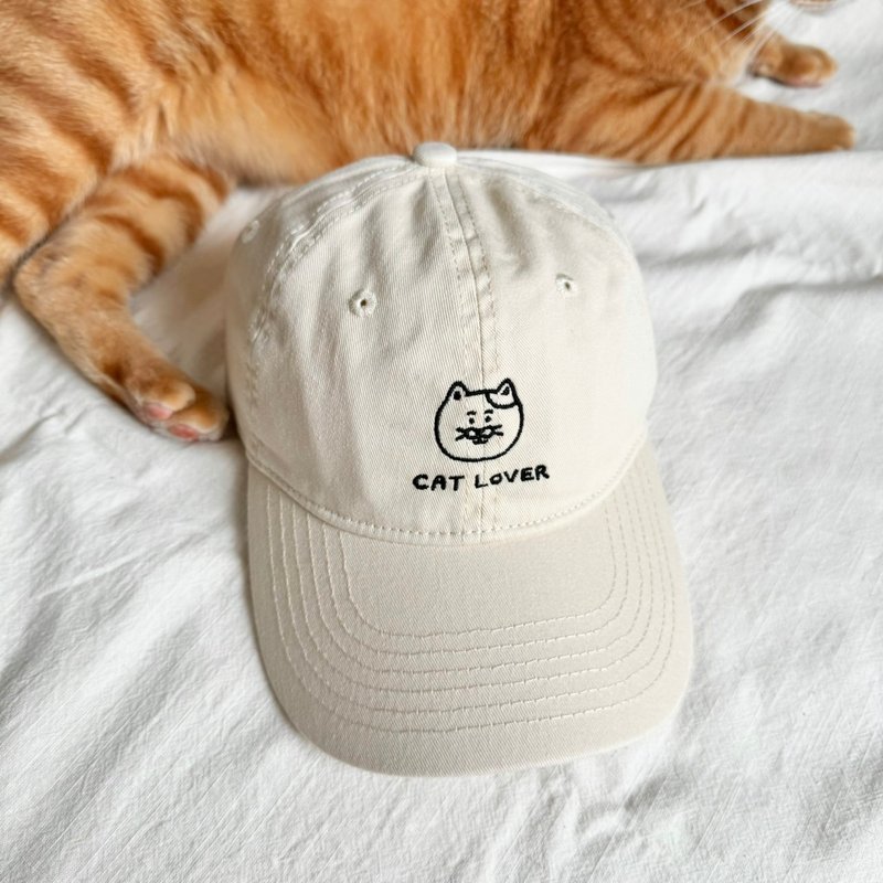 可爱猫狗-奶油棒球帽 - 帽子 - 棉．麻 卡其色