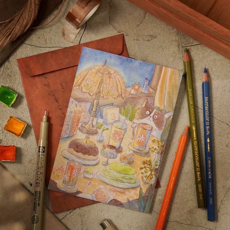 带麻吉去喝下午茶 - 肌腱炎小姐 - 卡片/明信片 - 纸 橘色