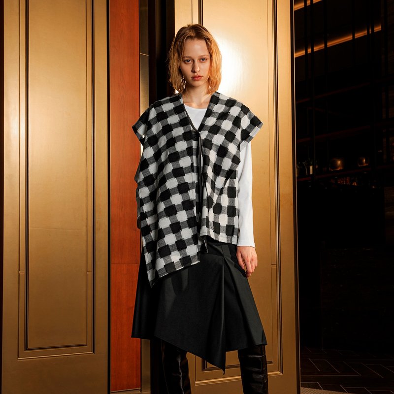 垂叙不对称翻领羊毛背心 - 女装背心 - 羊毛 黑色