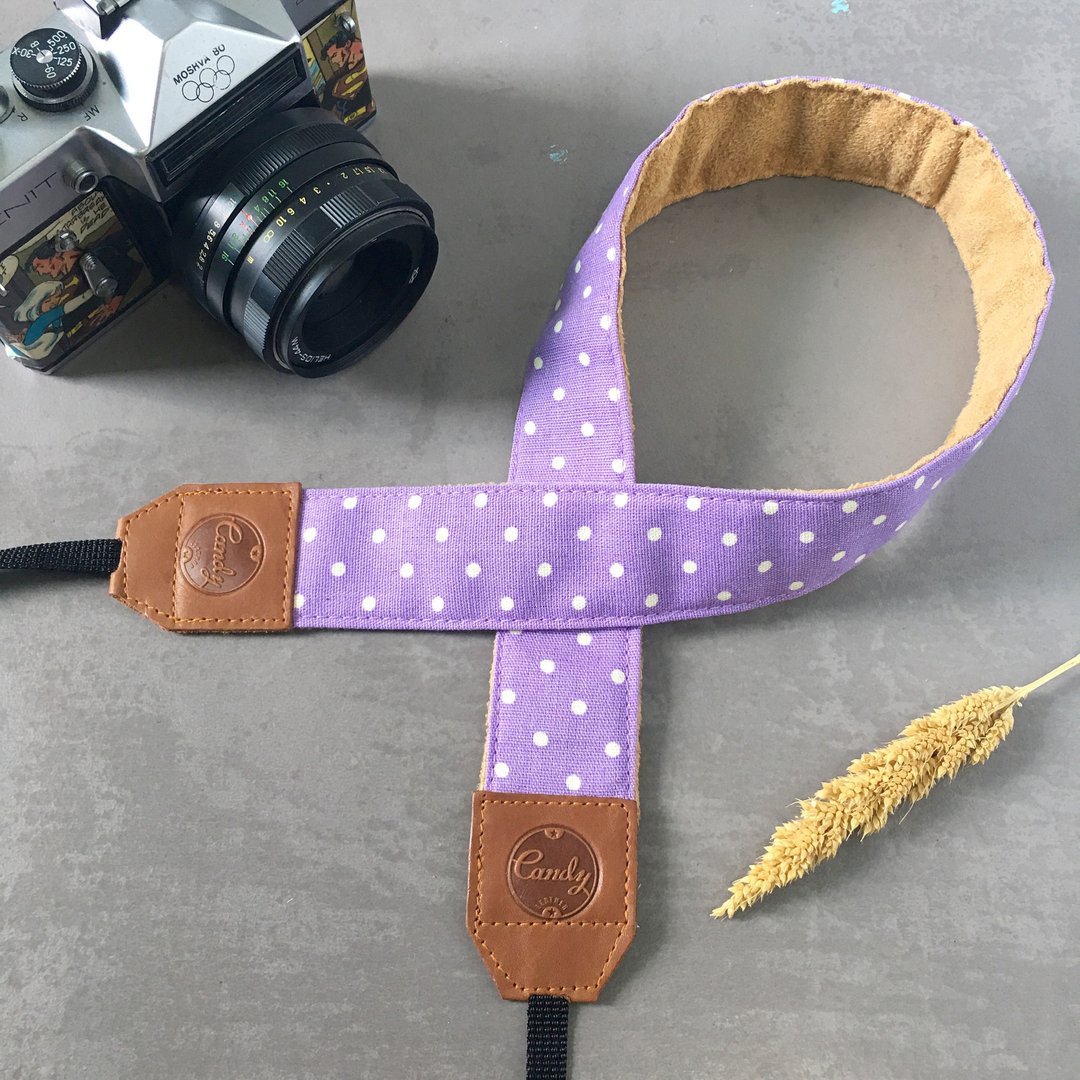 Purple Polkadot Mirrorless or DSLR Camera Strap - 相机背带/脚架 - 棉．麻 紫色