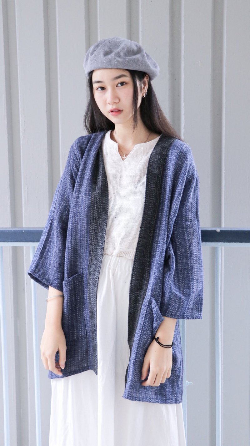 月夜・手摇线和风外套  【 情人节 生日 】 - 女装上衣 - 棉．麻 蓝色