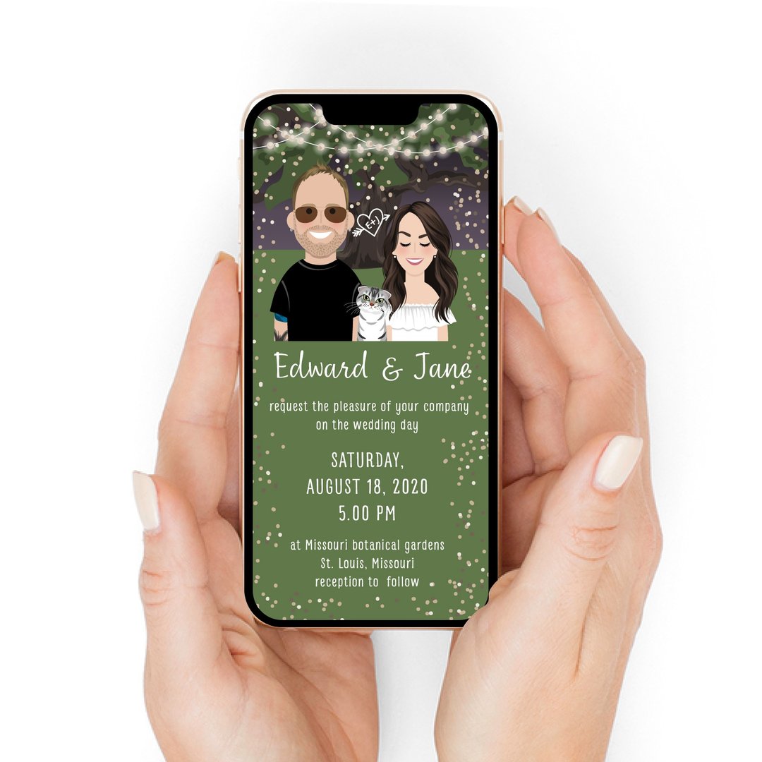 Custom digital wedding invitation ideas. Rustic portrait wedding invitation. - 电子喜帖/贺卡/邀请函 - 其他材质 