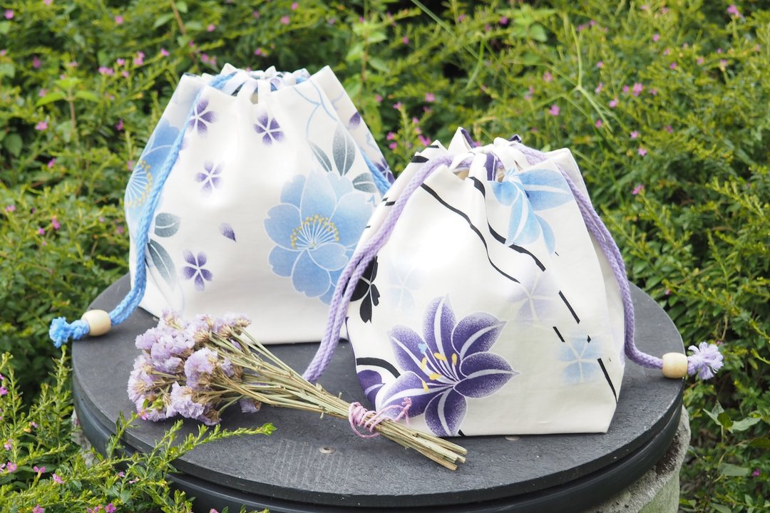 和风手作 自家车缝 和服浴衣袋 束绳布袋 饭袋 夏日祭 浴衣必备 - 手提包/手提袋 - 棉 多色