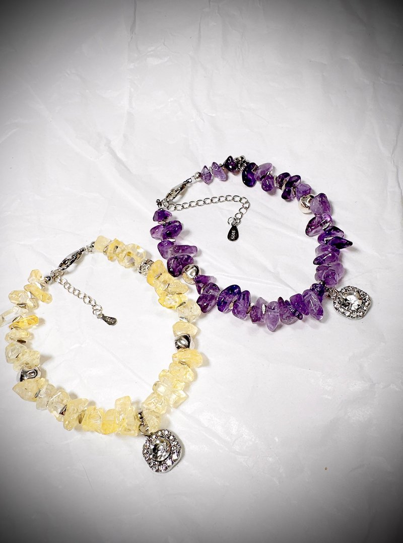 C&W 天然严选优质黄水晶紫水晶净透水润s925纯银手链 - 手链/手环 - 水晶 紫色