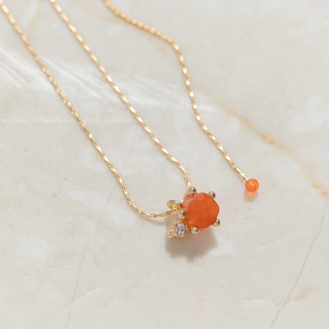 【牡羊座生日石】红玉髓 Carnelian 天然石项链 韩国制造 - 项链 - 不锈钢 