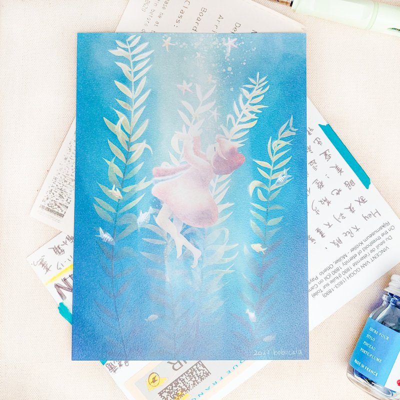 台湾风景/插画收藏明信片/在海中睡着了Sleep in the Sea - 卡片/明信片 - 纸 蓝色