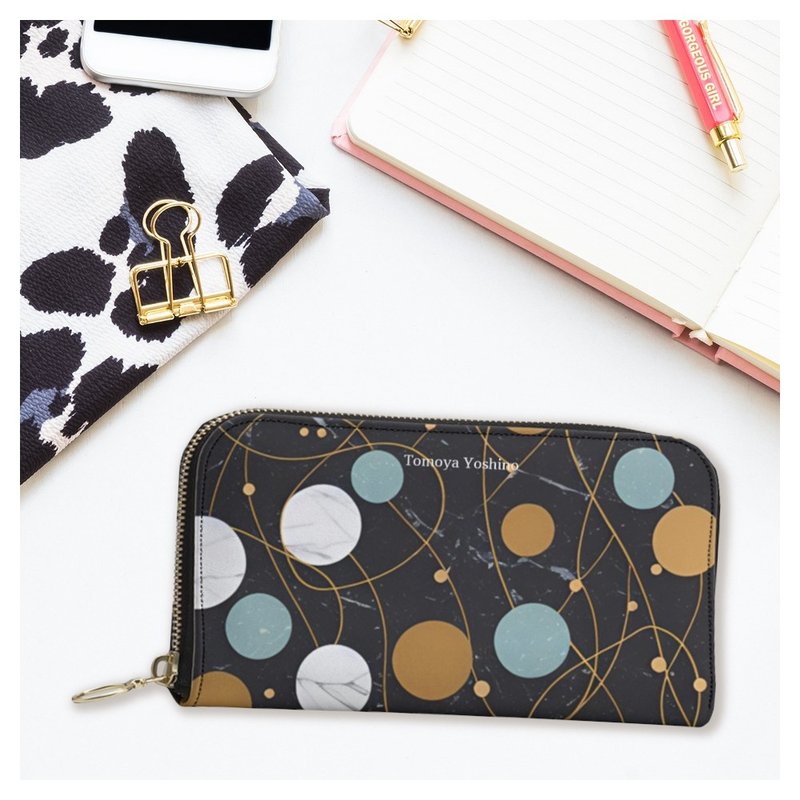 时尚长钱包，神秘奢华大理石圆点图案，真皮 - 皮夹/钱包 - 真皮 多色