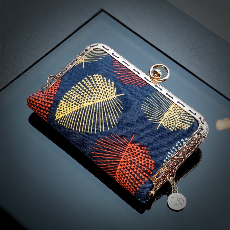 口金票卡夹 / 卡片收纳 / 信用卡包 - 秋季(深蓝) - 零钱包 - 棉．麻 蓝色