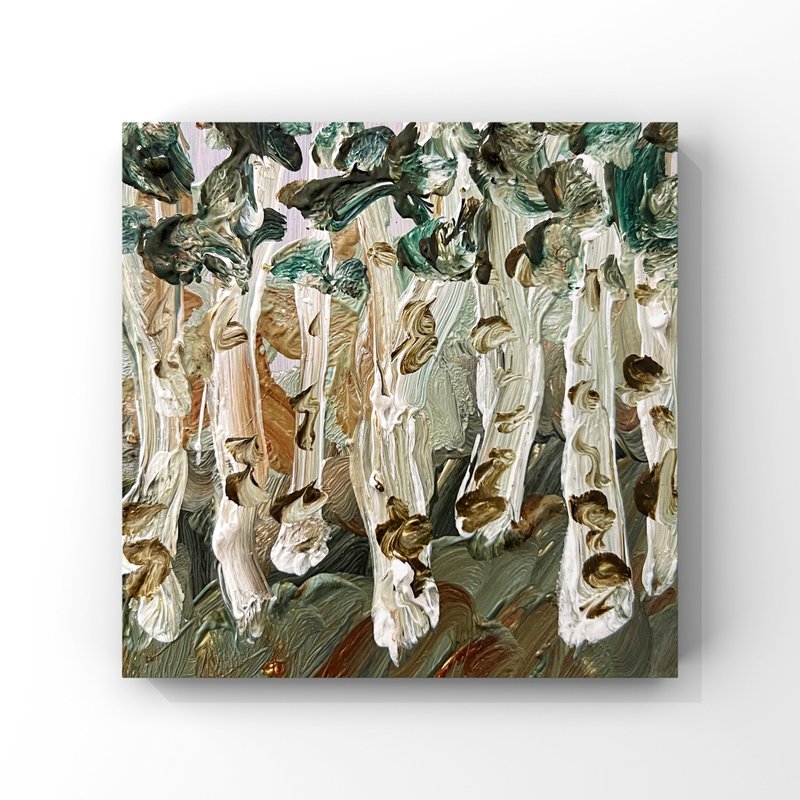 迷你油画 - 白桦林纹理艺术品 - 原创 4 英寸抽象艺术 - 海报/装饰画/版画 - 其他材质 多色