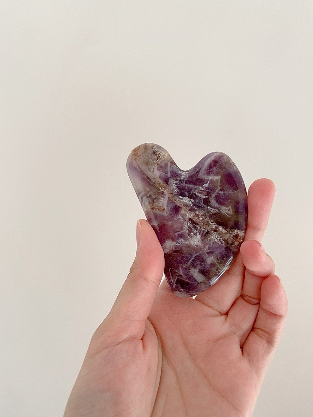 心形紫晶按摩面刮套装 - 脸部按摩/清洁工具 - 水晶 紫色