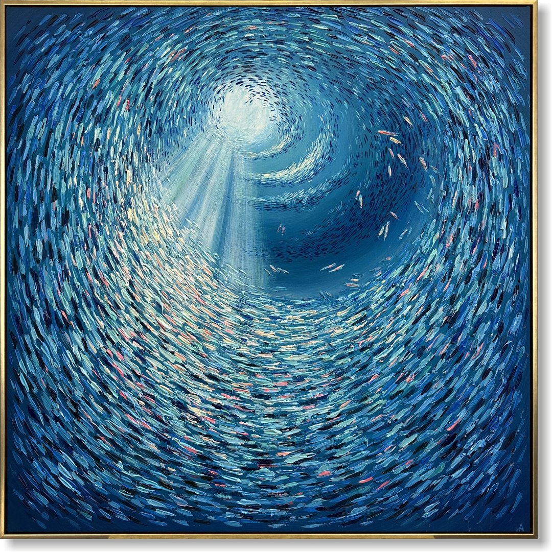 海洋绘画抽象绘画大型海岸墙艺术蓝色艺术品 - 墙贴/壁贴 - 压克力 蓝色