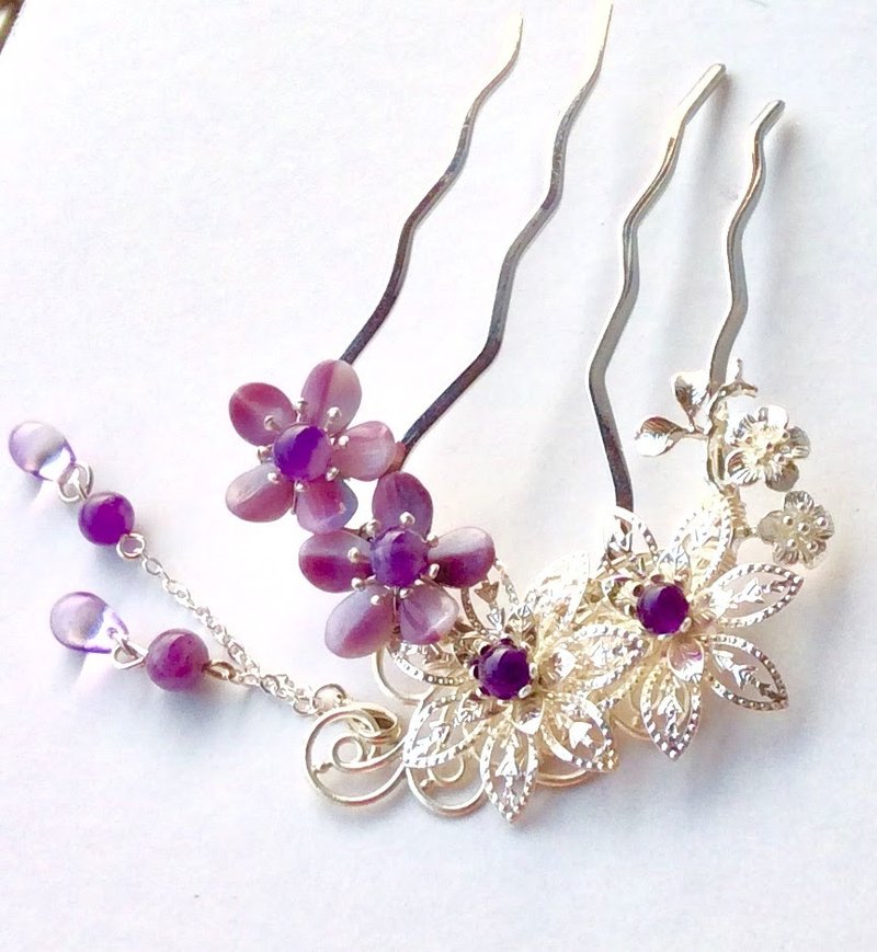 喵手作~四爪捷克花梳(内有粉、蓝、紫三色) - 发饰 - 其他材质 红色