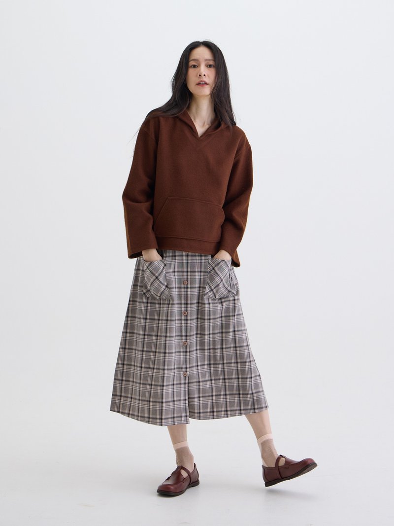 精灵连帽口袋长袖上衣-焦茶 - 中性连帽卫衣/T 恤 - 羊毛 咖啡色